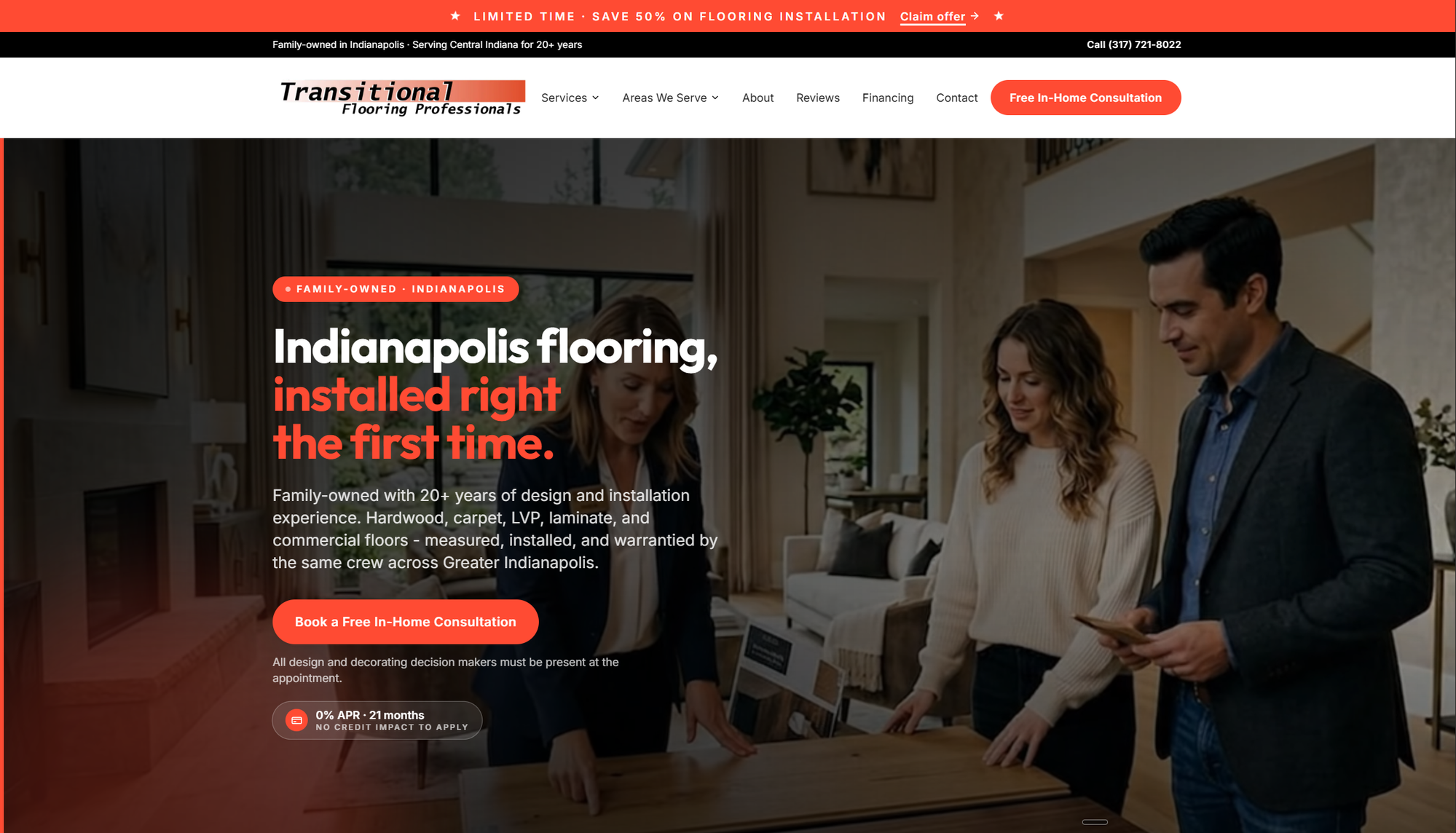 Transitional Flooring Professionals - Indianapolis flooring website built by Thorwell Group